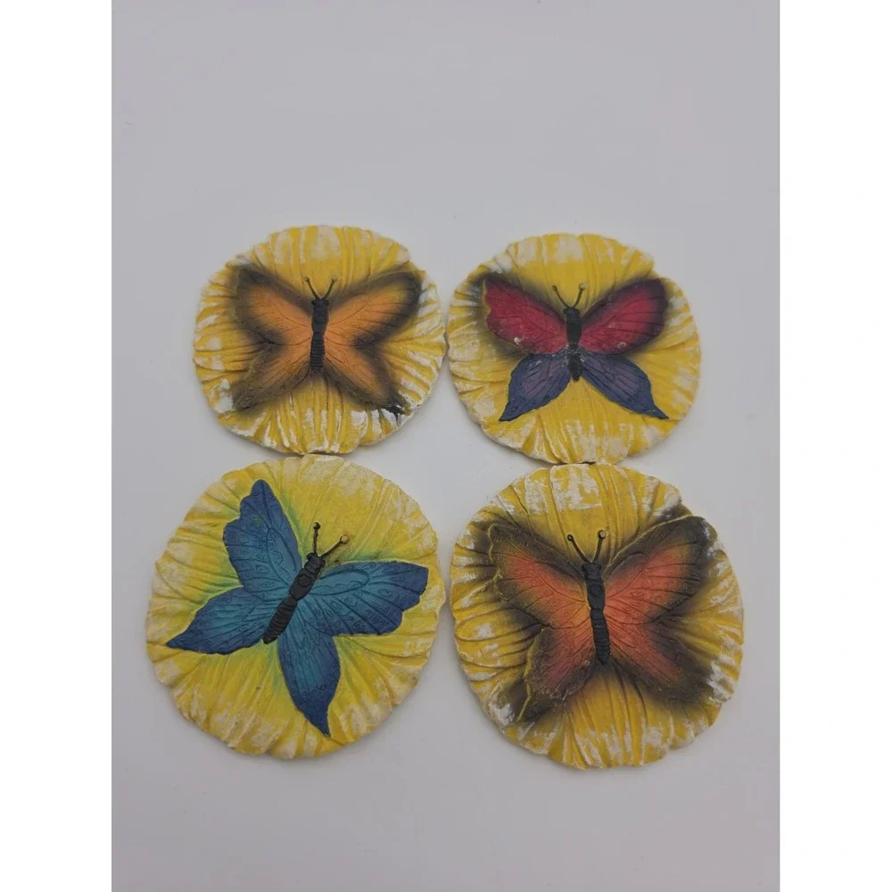 Home Interiors Butterfly Ceramic Coaster Set of 4 Vintage Multicolor Round 4